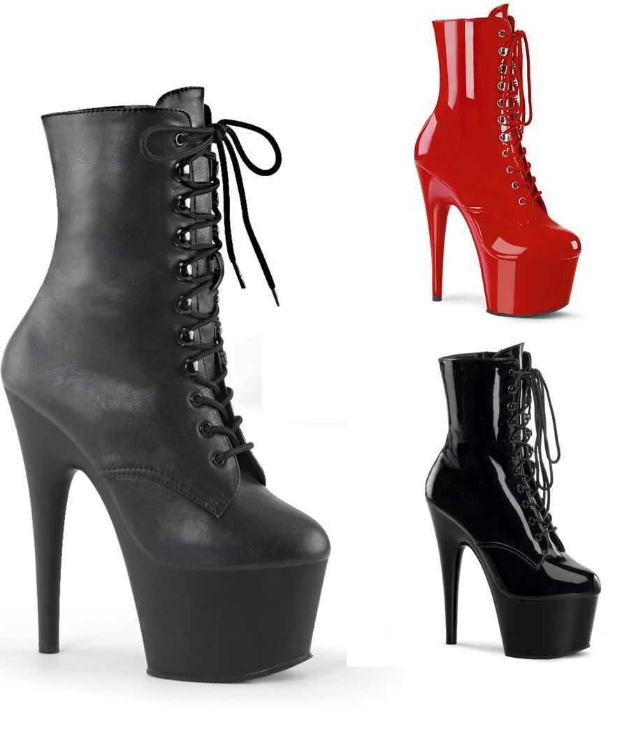 Bottines de pole dance de luxe Pleaser Adore 1020 à talons hauts de 17cm, plateformes et laçage frontal intégral LBDHT.