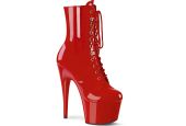 Bottines vernies rouges de pole dance Pleaser Adore 1020 à talons aiguilles et laçage frontal. Bottines vernies rouges de pole dance Pleaser Adore 1020 à talons aiguilles et laçage frontal.