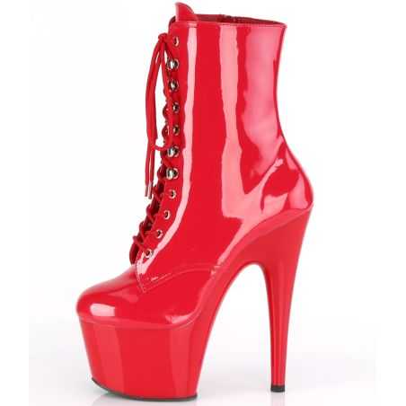Bottines de scène rouge brillant en vinyle rouge carmin avec zip pour shows cabaret et drag LBDHT.
