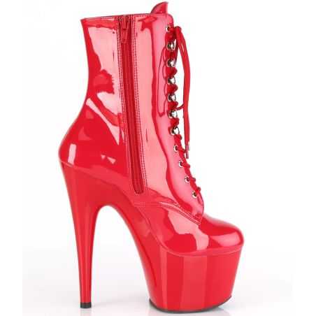 Bottines de clubbing haut de gamme rouge laqué pour un style glamour, provocant et audacieux.