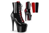 Bottines à plateforme noir vernis avec languette réversible rouge et noir Bottines à plateforme noir vernis avec languette réversible rouge et noir