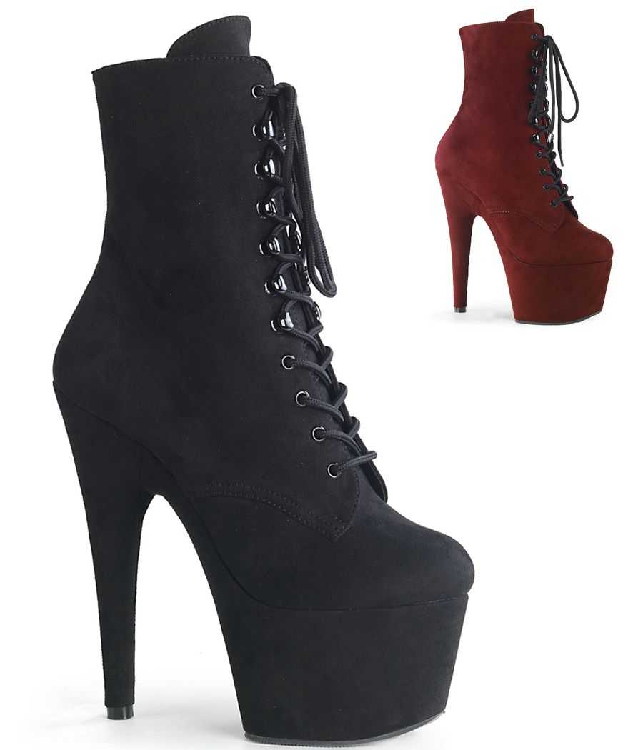 Bottines plateforme en suédine douce à lacets et zip latéral talon 18 cm