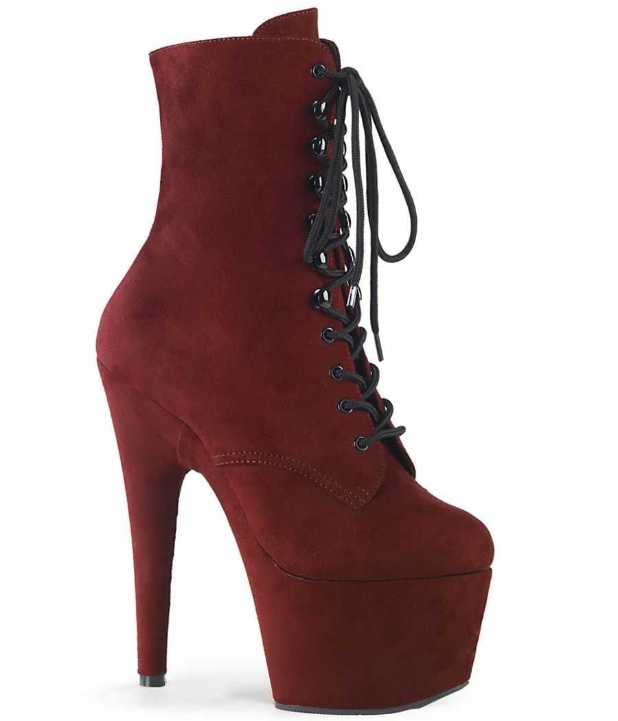 Bottines à plateforme en suédine rouge bordeaux foncé Bottines à plateforme en suédine rouge bordeaux foncé