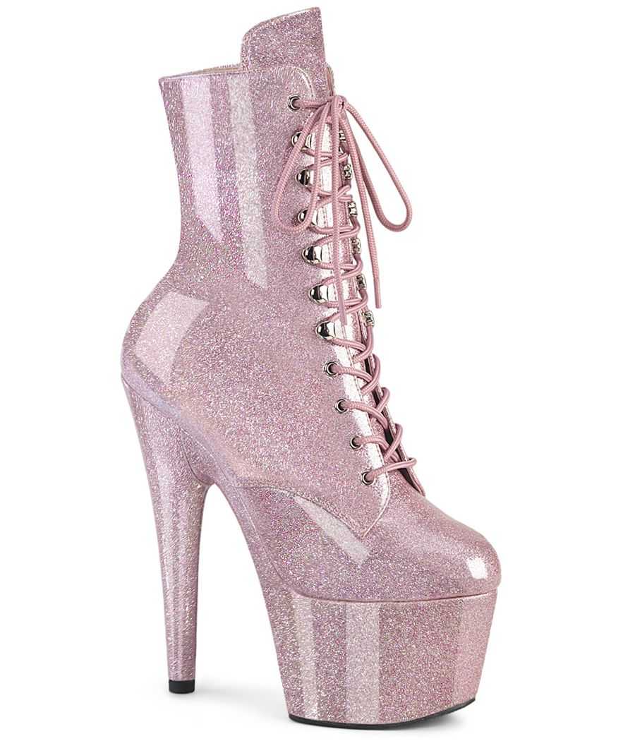 Bottines à plateforme en vernis rose pailleté scintillant Bottines à plateforme en vernis rose pailleté scintillant
