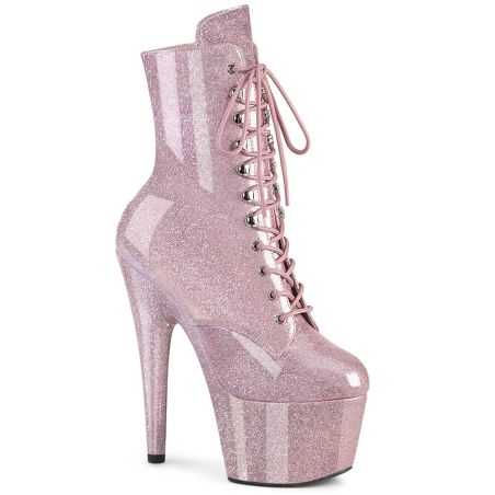 Bottines à plateforme en vernis rose pailleté scintillant