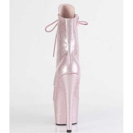 Bottines sexy à lacets rose fuchsia pailleté haute brillance