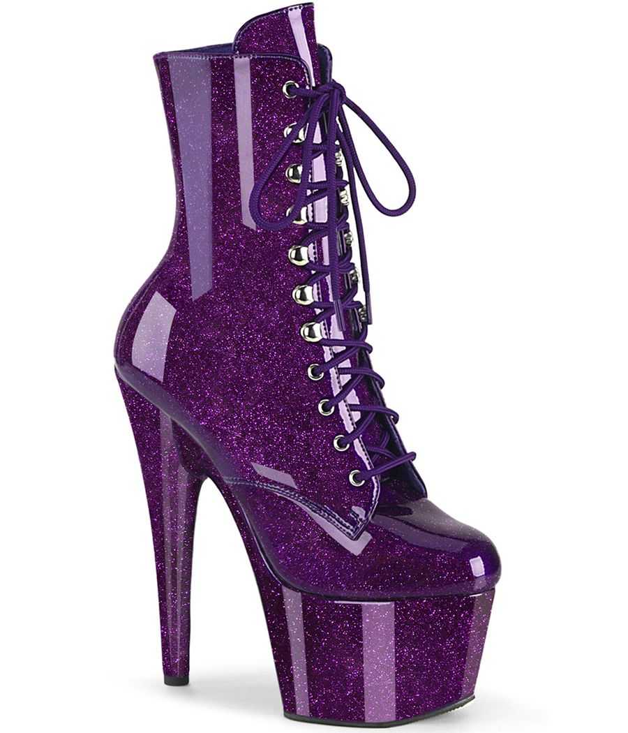 Bottines à plateforme en vernis violet pailleté intense Bottines à plateforme en vernis violet pailleté intense