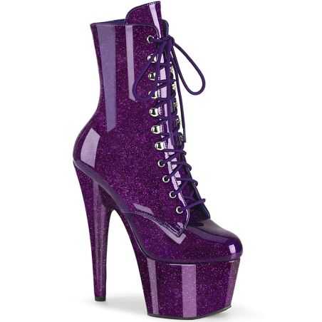 Bottines à plateforme en vernis violet pailleté intense