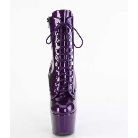 Bottines pole dance violet verni et paillettes talon 18 cm