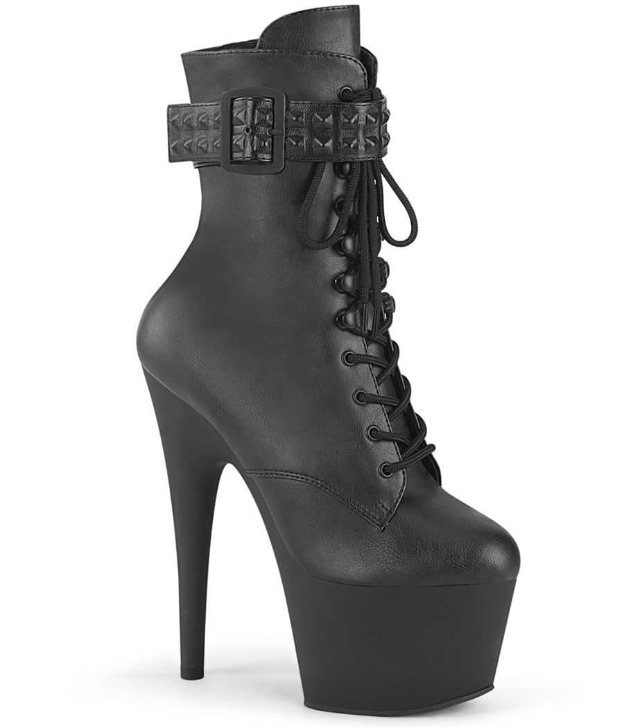 Bottines à plateforme noir mat avec rangées de clous métalliques et bride Bottines à plateforme noir mat avec rangées de clous métalliques et bride