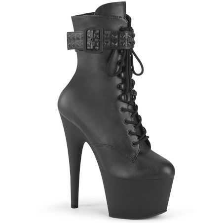 Bottines à plateforme noir mat avec rangées de clous métalliques et bride