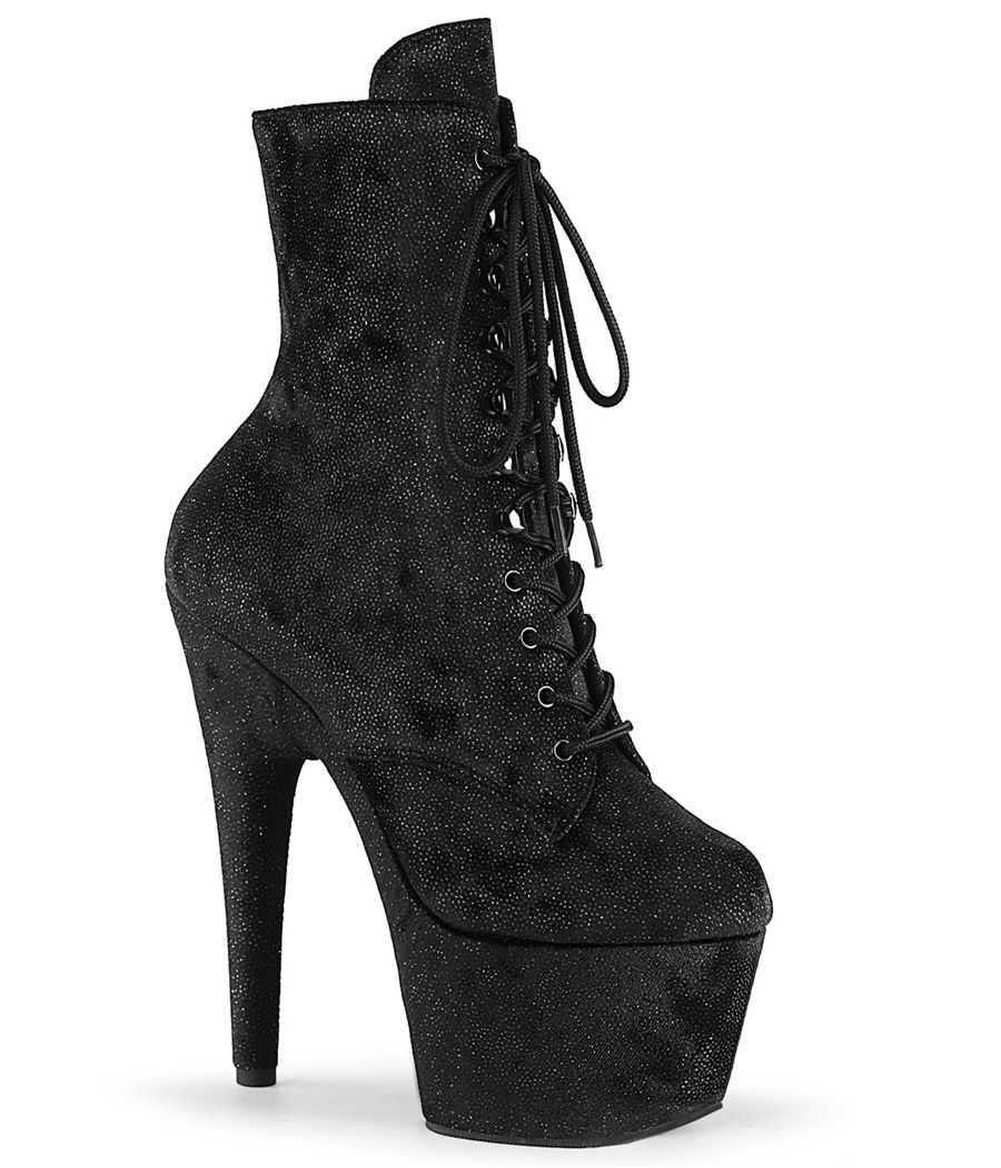 Bottines à plateforme noir scintillant texture textile shimmer Bottines à plateforme noir scintillant texture textile shimmer