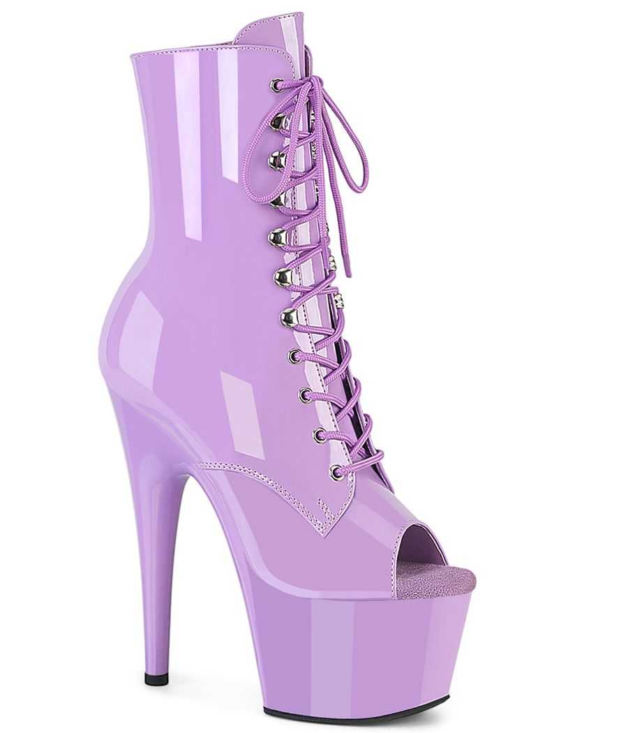 Bottines à plateforme lavande verni bout ouvert nuances pastel Bottines à plateforme lavande verni bout ouvert nuances pastel