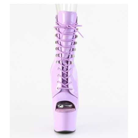 Bottines pole dance lilas lavande brillant bout ouvert talon 18 cm