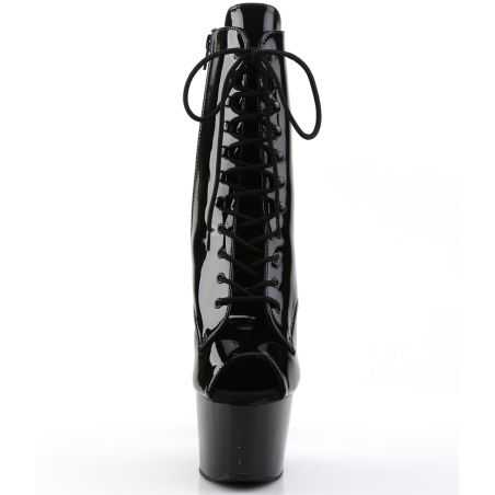 Bottines pole dance noir brillant bout ouvert talon 18 cm