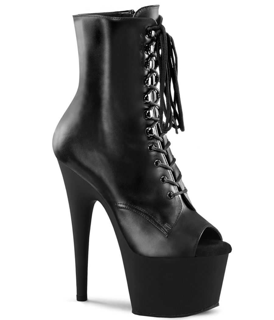 Bottines à plateforme en cuir noir véritable bout ouvert open-toe Bottines à plateforme en cuir noir véritable bout ouvert open-toe