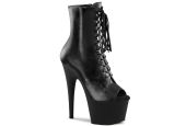 Bottines à plateforme en cuir noir véritable bout ouvert open-toe Bottines à plateforme en cuir noir véritable bout ouvert open-toe