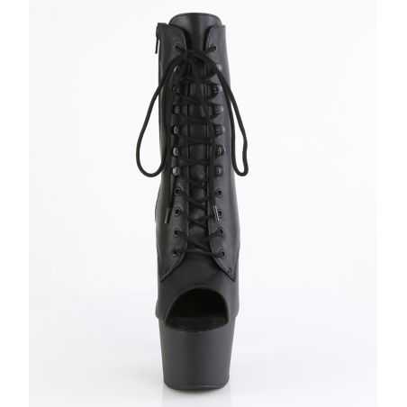 Bottines pole dance cuir noir mat bout ouvert talon 18 cm