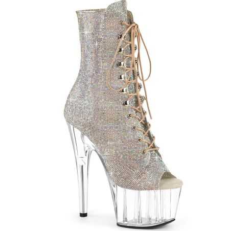 Bottines à plateforme bout ouvert ornées de cristaux brillants et strass