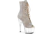 Bottines à plateforme bout ouvert ornées de cristaux brillants et strass Bottines à plateforme bout ouvert ornées de cristaux brillants et strass