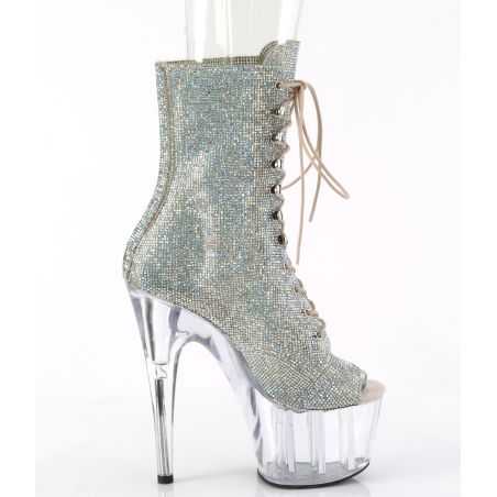 Bottines de scène pour modèles transgenres bout ouvert et strass étincelants