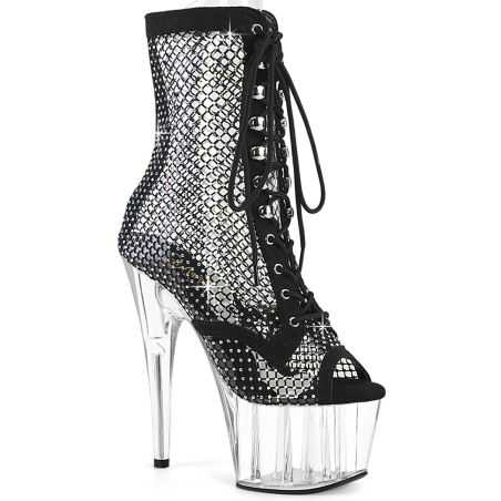 Bottines à plateforme bout ouvert en maille résille et cristaux aurore boréale