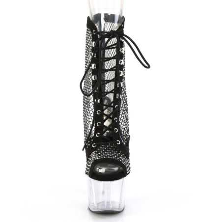 Bottines pole dance mesh noir et strass changeants AB talon 18 cm