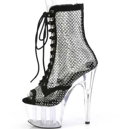 Bottines de spectacle résille et strass grande taille plateforme 7 cm