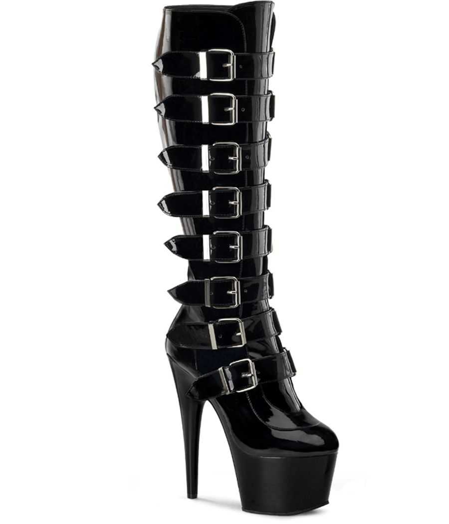 bottes-plateforme-noir-verni-multiples-boucles-pole-dance-talon-18cm