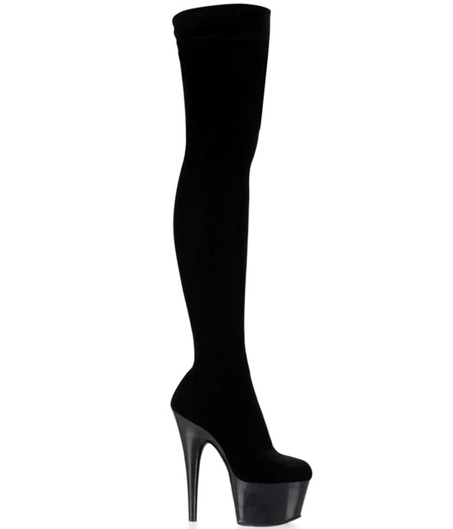 cuissardes-noires-velours-stretch-sans-zip-talon-18cm-plateforme-adore-3002-pleaser cuissardes-noires-velours-stretch-sans-zip-talon-18cm-plateforme-adore-3002-pleaser
