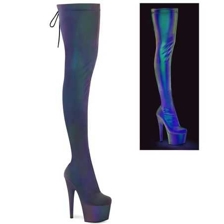 cuissardes-grises-reflechissantes-flash-sans-zip-talon-18cm-plateforme-adore-3008refl-pleaser