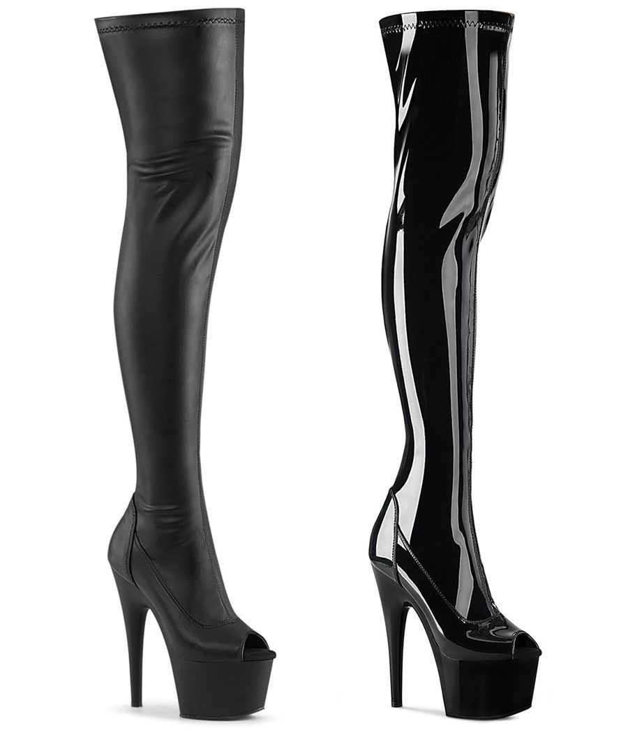 cuissardes-peep-toe-bout-ouvert-noir-mat-et-verni-talon-18cm-plateforme-adore-3011-pleaser