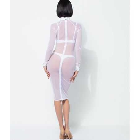 Robe fluide noire en voile synthétique transparent Patrice Catanzaro PC704106T19 à bordures wetlook.