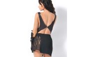 Jupe courte asymétrique noire avec détails en dentelle sexy chic Catanzaro PF602602V16