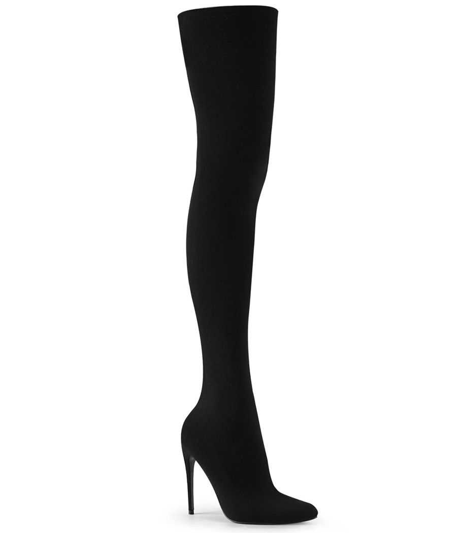 cuissardes-noires-nylon-stretch-premium-sans-zip-talon-13cm-courtly-3005-pleaser