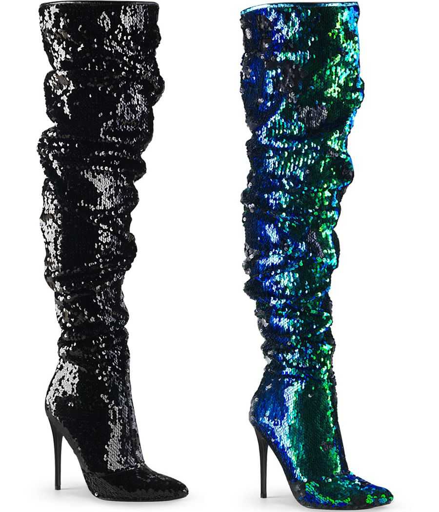 cuissardes-sequins-paillettes-plissées-vert-emeraude-et-noir-talon-13cm-courtly-3011-pleaser