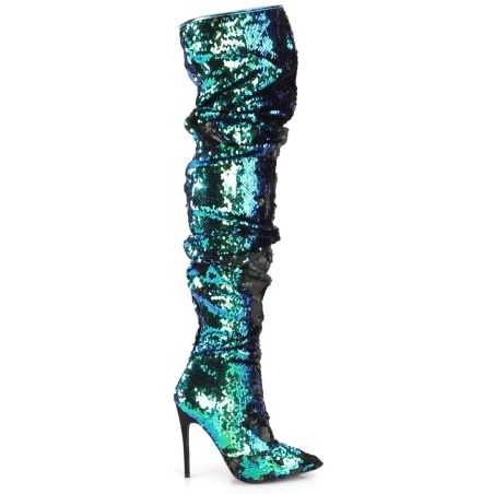 cuissardes-sexy-vert-emeraude-paillettes-éclat-prismatique-stiletto-13cm