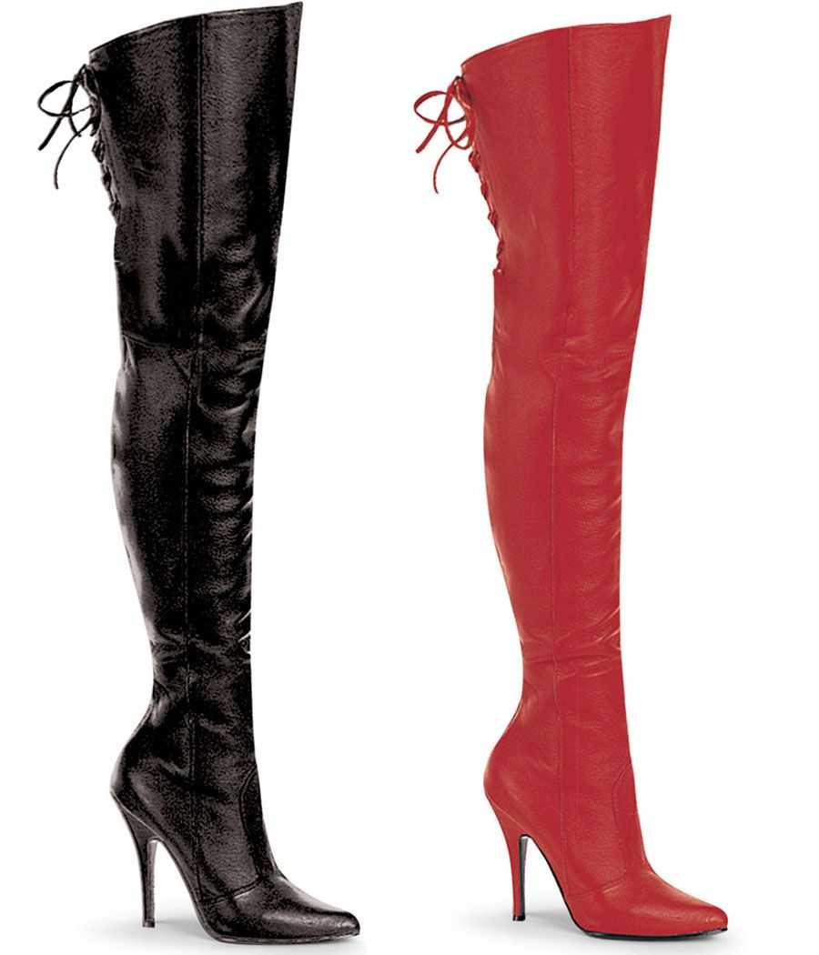 cuissardes-cuir-veritable-noir-et-rouge-lacets-arriere-sans-plateforme-talon-13cm-legend-8899-pleaser
