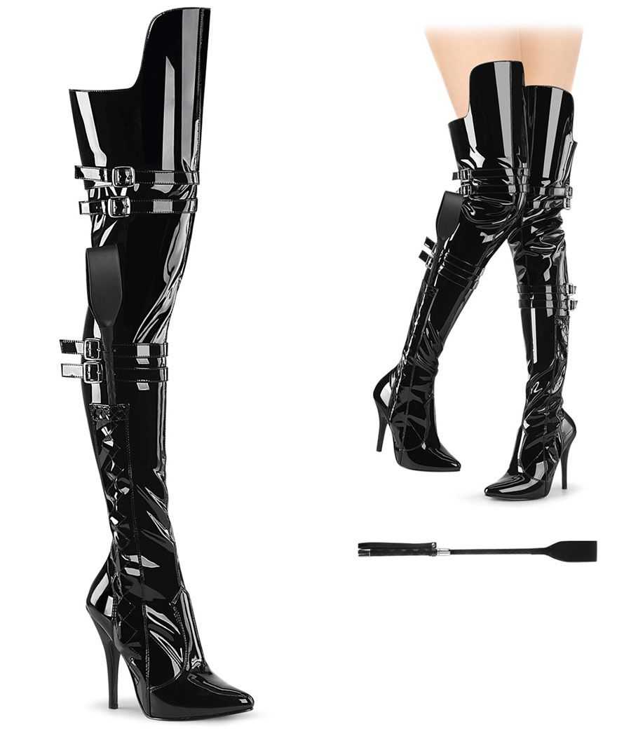 cuissarde-noir-vernis-dominatrix-porte-cravache-sangles-pleaser-seduce-3080