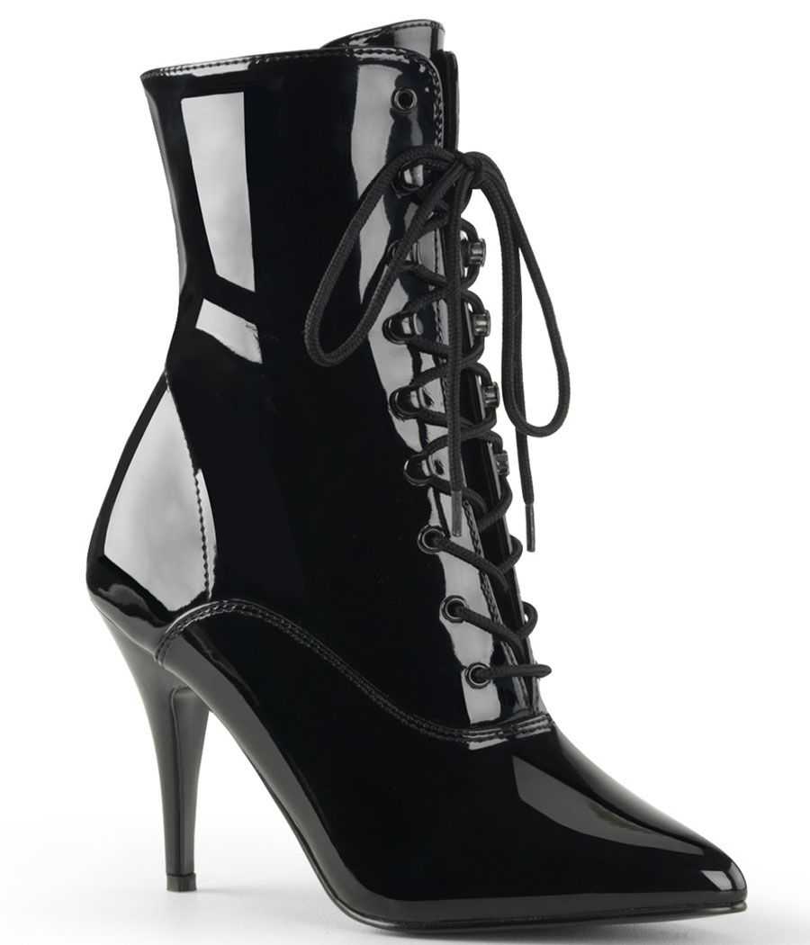 Bottines noir verni à lacets stiletto 10 cm Pleaser VANITY-1020 Bottines noir verni à lacets stiletto 10 cm Pleaser VANITY-1020
