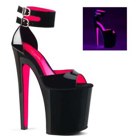 sandale-plateforme-20cm-noir-vernis-rose-fluo-uv-reactive-pleaser-xtreme-875tt