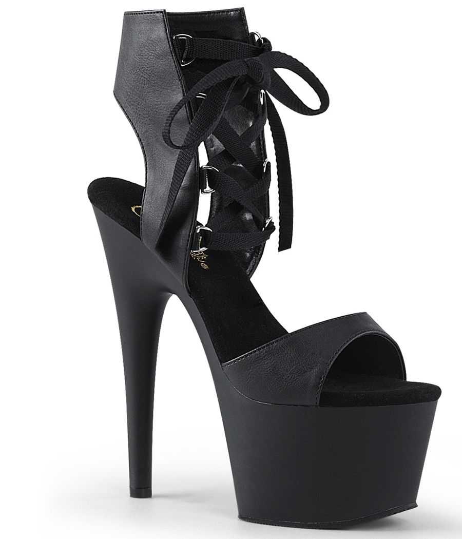 Sandales-bottines lacées noires mates à talon de 18 cm Pleaser ADORE-700-14 Sandales-bottines lacées noires mates à talon de 18 cm Pleaser ADORE-700-14