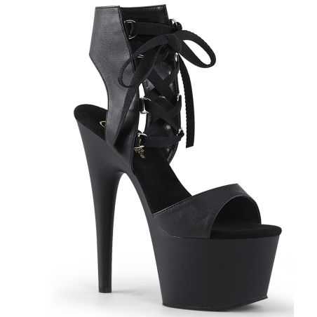Sandales-bottines lacées noires mates à talon de 18 cm Pleaser ADORE-700-14