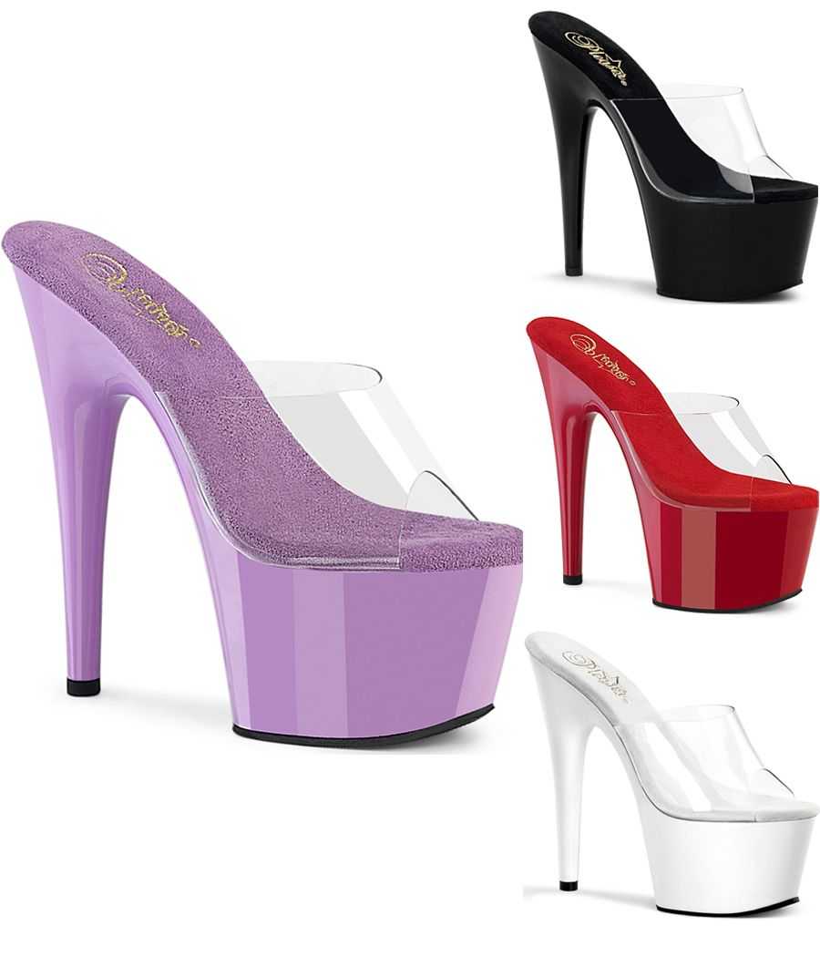 Mules transparentes à plateforme blanche et haut talon 18 cm Pleaser ADORE-701