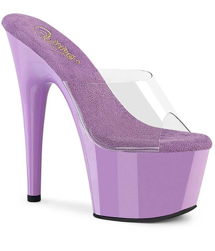 Mules transparentes à plateforme lavande et haut talon 18 cm Pleaser ADORE-701