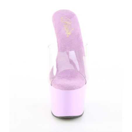 Mules à tige translucide et semelle mauve pastel à très haut talon 18 cm