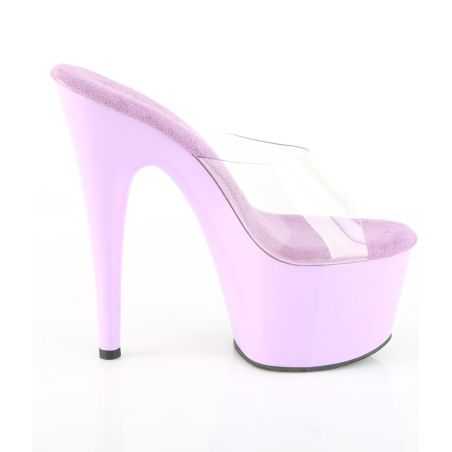 Mules originales à haut talon lavande et bride transparente pour tenue alternative ou show