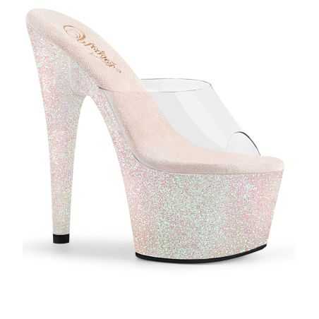 Mules transparentes à plateforme mini glitter holographique rose saumon talon 18 cm Pleaser ADORE-701HMG