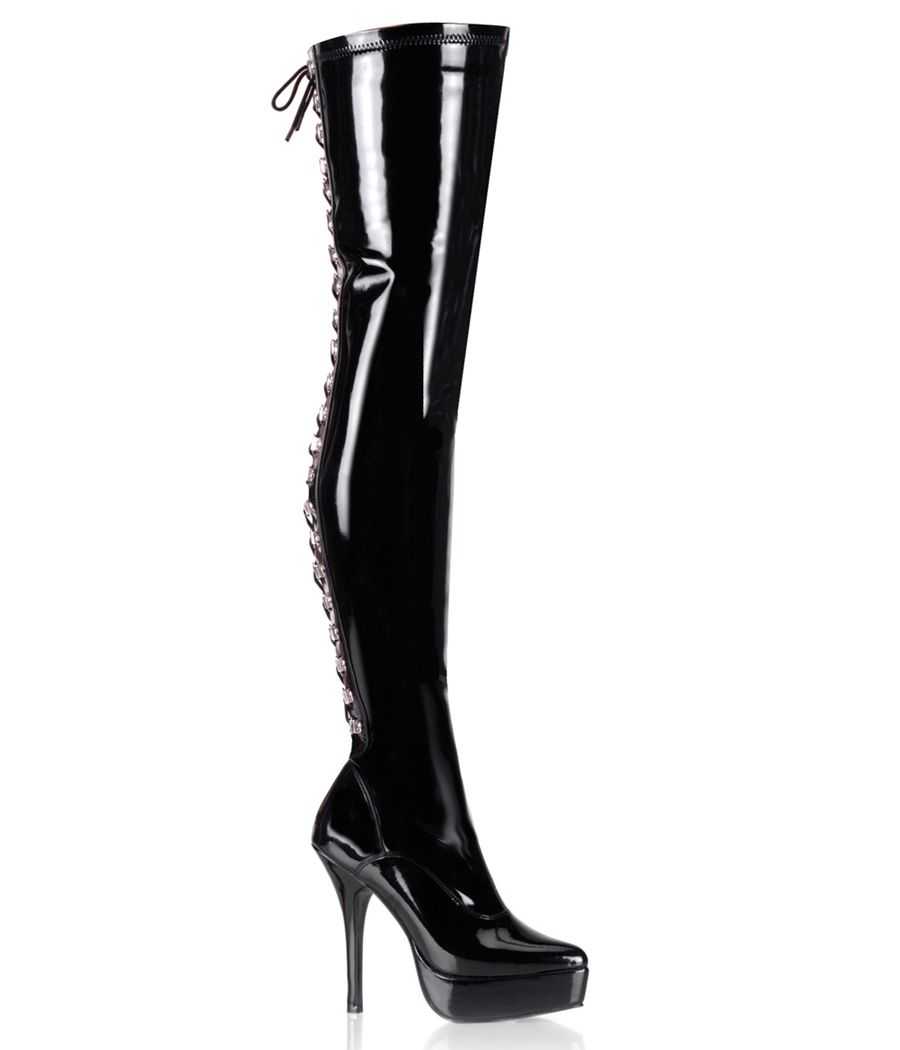 cuissardes-noires-vernies-laçage-arriere-corset-talon-13cm-plateforme-indulge-3063-devious cuissardes-noires-vernies-laçage-arriere-corset-talon-13cm-plateforme-indulge-3063-devious