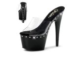 Mules transparentes à plateforme et talon ornés d'une ligne de strass argent talon 18 cm Pleaser ADORE-701LS Mules transparentes à plateforme et talon ornés d'une ligne de strass argent talon 18 cm Pleaser ADORE-701LS